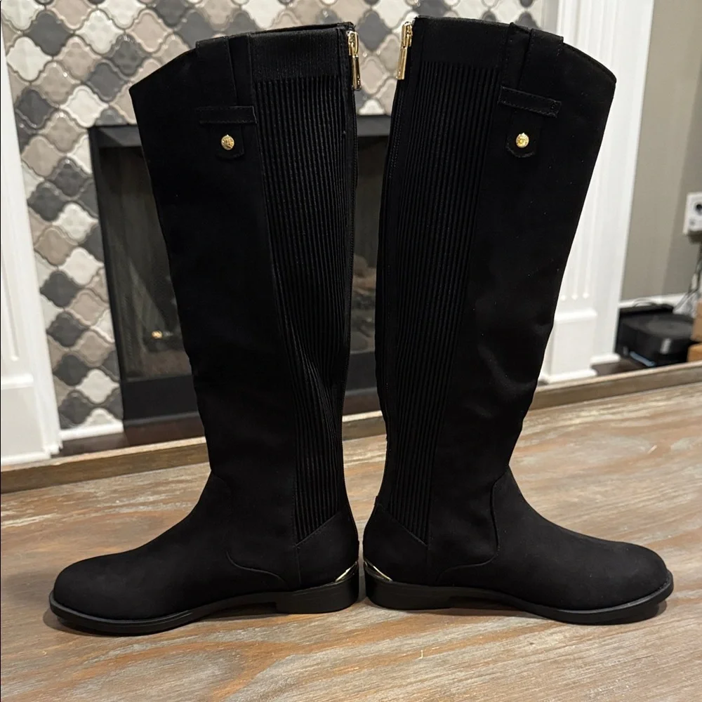 Kenneth Cole Wind Stretch Riding‎ Boots Black Suede Size 5 Classic Tall Boot